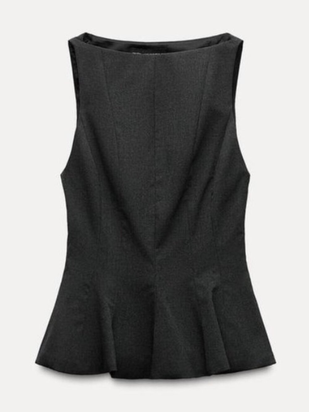 NWOT - Zara - Dark Grey Ruffled Sleeveless Fitted Top - Size Large